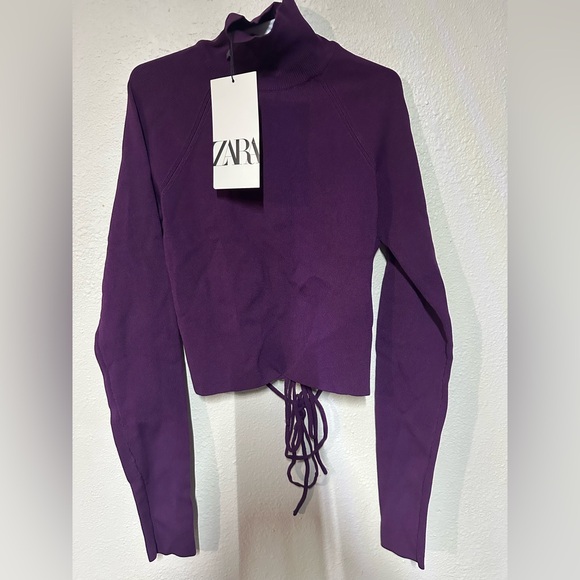 Zara Tops - Zara Deep Purple Cropped Mock Neck Sweater